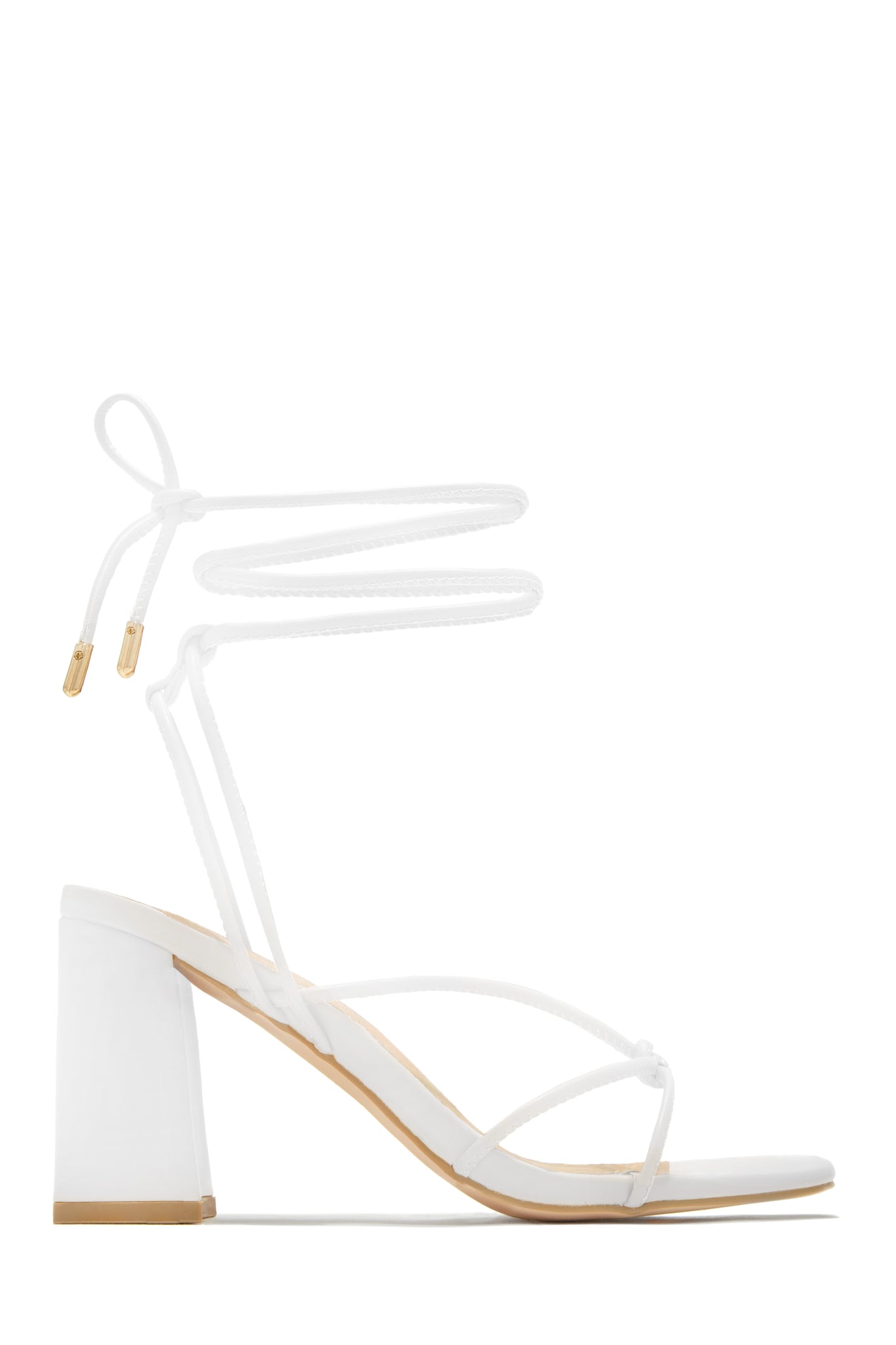 GNIST White Strappy Tie up Block Heel Sandal