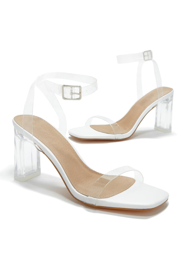 Load image into Gallery viewer, White Single Sole Heels with Clear Straps

