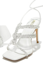 Load image into Gallery viewer, White Embellished Lace Up Heels
