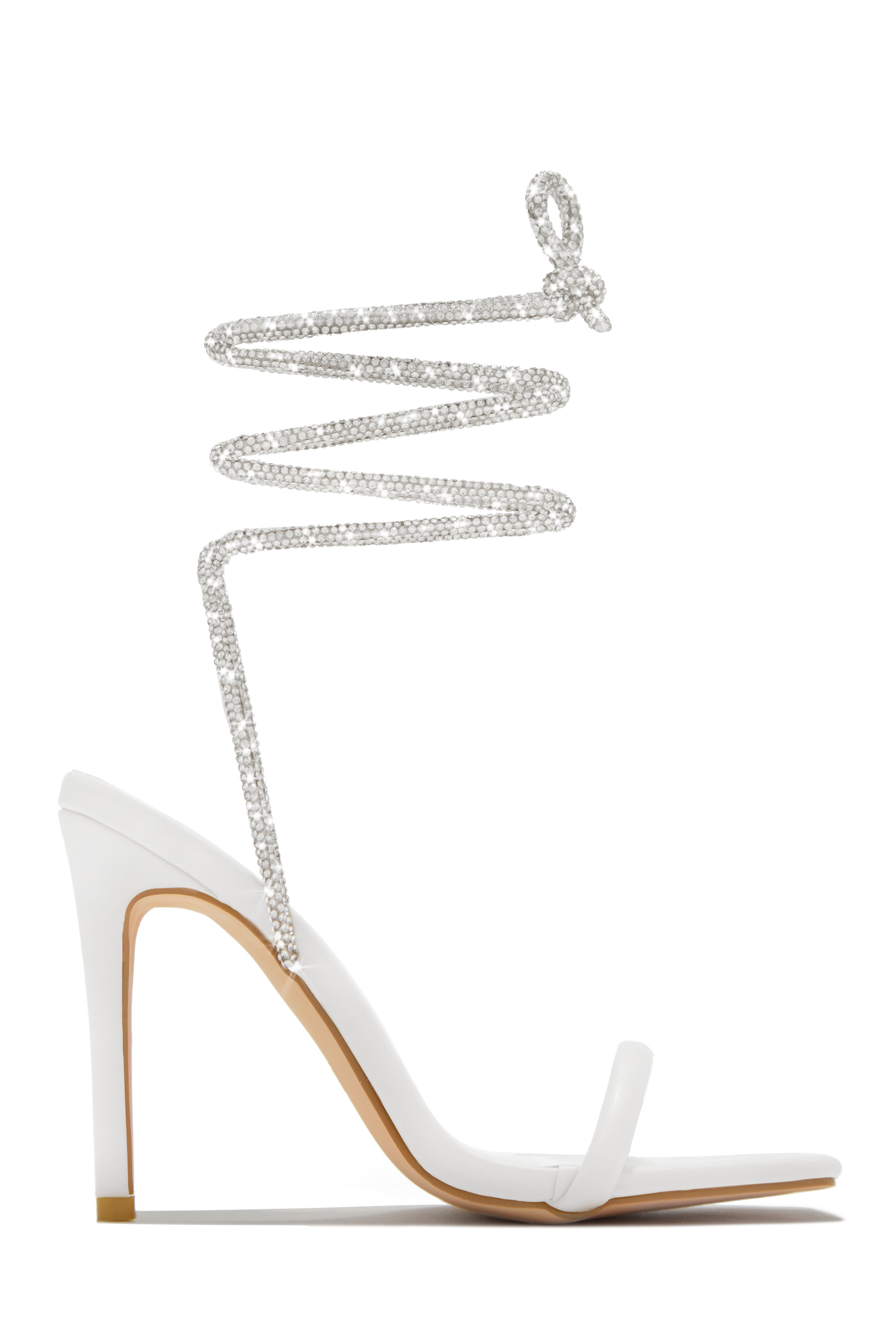 Miss Lola | Pretty Girl White Embellished Lace Up High Heels – MISS LOLA