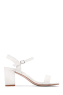 White Ankle Strap Block Heels