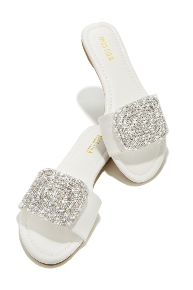 Load image into Gallery viewer, White Faux-Satin Slip On Sandals
