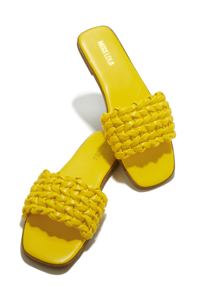 Load image into Gallery viewer, Yellow Braided Strap Slip On Sandals

